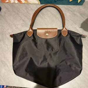 Black Tote Bag with Brown Accents